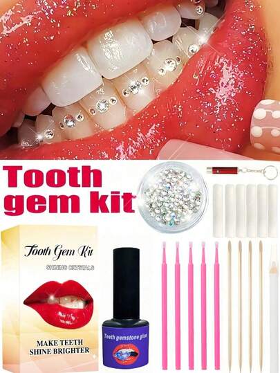 150pcs Self-Adhesive Rhinestone Tooth Jewelry Kit, DIY Crystal Teeth Decoration, Removable , Suitable For Goth, Y2K, Halloween, Fashion Accessory