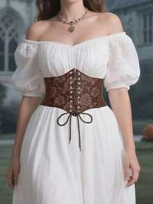 1件女士棕色蕾丝束腰带，性感宫廷风，适合万圣节派对或日常通勤穿着 - 棕色 - 查看 3