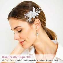 White Flower Hair Clip, Bridal Hair Flowers With Silver Vine Wedding Accessories For Girls Women Elegant Floral Clips For Brides - White Flower Hair Clip - 查看 4