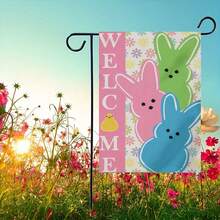 Osterfeier Gartenflagge - 12x18 Zoll, Frühlings- & Sommer-Outdoor-Willkommensdekoration mit Blumen, Hasen und Eiern Design, Polyester, ohne Strombedarf - Verschiedenfarbig - Übersicht 4