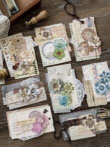 50pcs/Pack Floral Sticker Set, Vintage Fabric Handwriting Flower Series DIY Scrapbooking Decorative Stickers - Multicolor - View 5