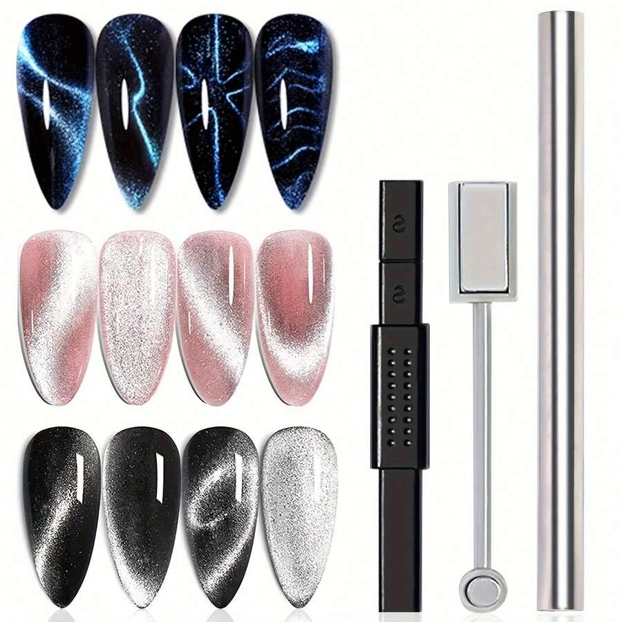 3pcs Cat-Eye Nail Tool Suitable For Nail - Durable With Precision Hole For Cat-Eye, Compatible For Nail Artists & Hobbyists - Multicolor - View 1