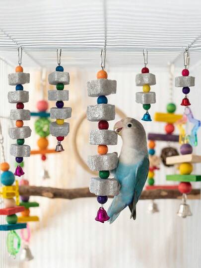 Bird Beak Grinding Chew Toy, Hanging Mineral Stone With Colorful Beads And Bell For Dental Care And Daily Play For Small Birds(Accessories Will Be Shipped In Random Colors)
