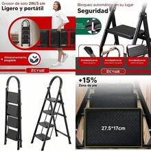 Ladders  &  Escaleras Plegables para CasaEscalera 4 Peldaños Capacidad de Carga de 300 Libras Escalera de Tijera con Pasamanos con Pedal Antideslizante Taburete Portátil Ligero Plegable para el Hogar Cocina