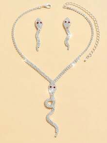 3PCS Full Rhinestone Shiny Snake Element Necklace & Earrings Jewelry Set, Women's Personalized Fashion Vintage Snake Jewelry - Multicolor - View 6