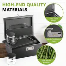 Large Bamboo Box With Combination Lock Decorative Box For Home Great Gift Choice Storage Lockbox With Storage Jar, Christmas Gifts For Men Women - 黑色 - 查看 7