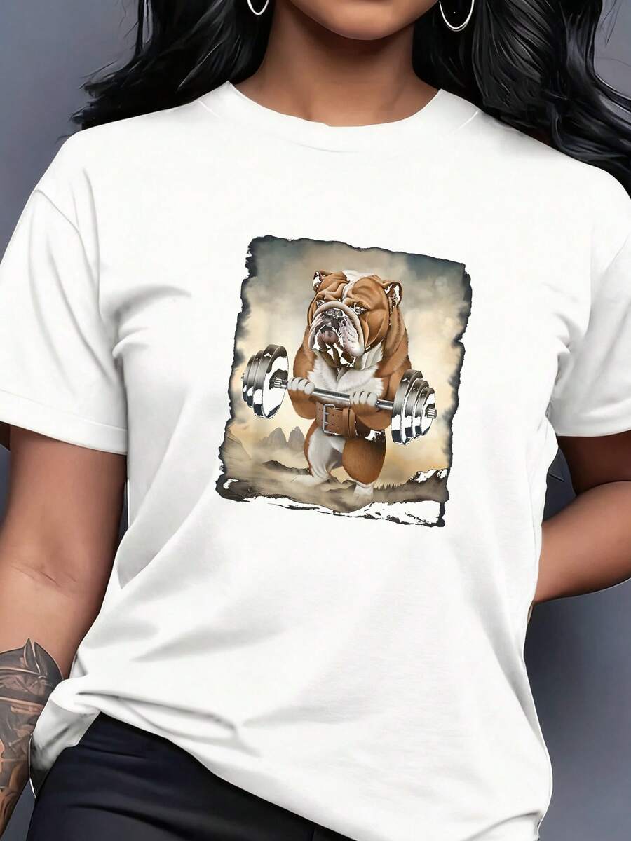 English-Bulldog-Muscle-Training-Weightlifting-T-Shirt - White 3 - View 1