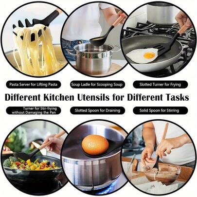 12-Piece Silicone Cookware Set With Wooden Handles - Non-Stick, Dishwasher , Modern Kitchenware, Ideal Choice For Mother's Day, Essential Kitchen Item, Kitchen Gadget, Kitchenware, Kitchen Utensils