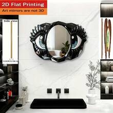 1pc Eyelash & Big Eye Wall Hanging Mirror, Asymmetrical Wooden Wall Decor, Acrylic Mirror Surface, Home Wall Decoration, Bathroom Mirror, Unique Decorative Mirror, Minimalist Vanity Mirror, Creative Makeup Mirror. Please Remove The Protective Film Before Use. - LQ - View 2