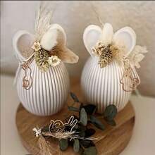 Khuôn tai thỏ sọc (1 cái/2 cái), khuôn silicon hình trứng Phục Sinh, khuôn nến và đồ trang trí bằng thạch cao hình tai thỏ, đồ dùng thủ công trang trí nến Phục Sinh tự làm. - trắng - Xem 9