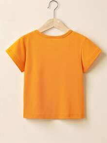 少女卡通印花休闲百搭日常短袖T恤 - 橘色 - 查看 2