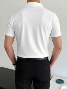 GRDR Men's Casual Solid Color Versatile Polo Collar Short Sleeve T-Shirt - White - View 2