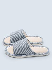 Dép đi trong nhà đế mềm unisex, kiểu dáng tối giản kẻ sọc, êm ái và thoải mái, thích hợp cho nhà ở, phòng ngủ, phòng khách trên sàn gỗ, dùng được cả bốn mùa. - Màu xanh nhạt - Xem 4