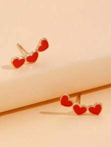 1对时尚简约可爱红色爱心耳钉，适合日常佩戴和情人节、送给妈妈、母亲、母亲节的礼物 - 彩色 - 查看 4