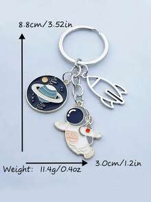 宇航员和火箭钥匙扣套装，锌合金太空主题钥匙扣，带行星和宇航员吊坠，时尚金属钥匙扣，适合天文爱好者，可作包包挂饰