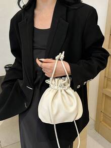 Women's Casual Versatile Drawstring Bucket Bag - Beige - View 8