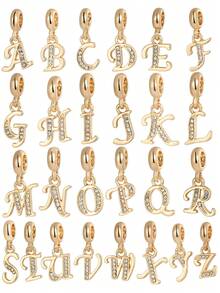 1pc Fashionable Zinc Alloy Rhinestone Letter Pendant, Suitable For DIY Jewelry Making - Gold - View 2