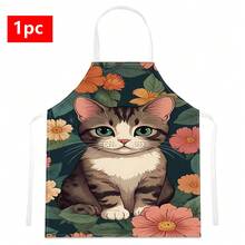 1pc Cat Pattern Printed Apron, 100% Polyester, Sleeveless, Neck Strap Design, Suitable For Cooking, Baking And Entertainment, Great For Home Kitchen, Parties, Outdoor BBQ, Baking Apron | Vibrant Apron | Polyester Apron | Printed Apron - Multicolor - View 14