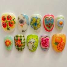 A Box Of 10 Traditional Handmade Armor Pastoral Cute Cartoon Cat Puppy Fish Enthusiastic Sun Sweet Tomato Orange Flowers Delicious Poached Eggs - 可愛的卡通 - 查看 1