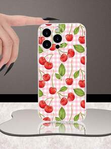 1pc Plaid Cherry 2D Pattern Fashionable Soft Silicone Phone Case, Classic Versatile Creative Style, Suitable As Birthday, Christmas, New Year, Holiday Gift For Friends, Family, Couples, Transparent Soft Touch Full Protection Anti-Dust Anti-Water, Compatible With IPhone 17/16/15/14/13/12/11/7/8/Pro/ProMax/PLUS/X/XR/XS/XSMAX/SE3/SE2 And S/A Series - Clear - View 4