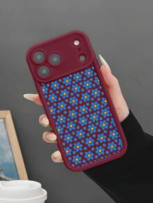 1pc Blue Daisy Small Floral Print Pattern Phone Case Fresh Botanical Aesthetic Garden Style For Birthday Gift Women Daily Use  Compatible With IPhone 17 Promax 17 Pro 17Air 17 16E 16 15 14 13 13Mini 12 12Mini 11 X XS XSMAX Plus Pro Case - Burgundy - View 2