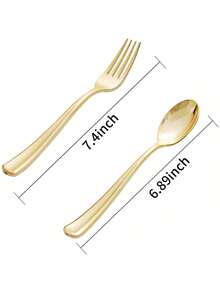 100/50/25/10pcs Gold Reusable Plastic Cutlery Set, Including Cake/Salad Forks, Spoons, Suitable For Home Kitchen, Kitchen Accessories, Dinnerware Set, Restaurants, Weddings, Outdoor, Birthdays, Parties, Holidays, Back To School Events - Gold - View 11