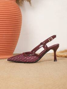 New Women's High Heel Mid Heel Pointed Toe Fashion Versatile Pumps - Burgundy - View 6