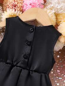 1pc Elegant Luxury Sleeveless Black Dress For Baby Girls, Spring/Summer - Black - View 5