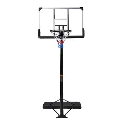 バスケットゴール 屋外用 高さ8段階調節 200-305cm 公式対応 ミニバス対応 ポリカーボネート バックボード ダブルスプリング 移動可 キャスター付 水砂充填 ベース付き ボールスタンド 家庭用 組み立て式 バスケットボール 練習 庭 遊具 スポーツ 子供用 大人用 ファミリー