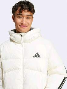 adidas 3-Stripes 運動生活系列 保暖長版連帽羽絨外套 男款 漢玉白 - 漢白玉 - 查看 3