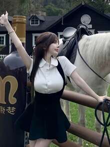 1 Bộ váy yếm yếm dây mảnh thanh lịch, quyến rũ, kiểu dáng học sinh, thích hợp cho chụp ảnh, lễ tốt nghiệp và các dịp khác như Halloween - nhiều màu - Xem 13