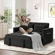 EBELLO 3 In 1 Multi-Functional Telescopic Trundle Sofa Bed Comfortable Double Sofa With Pillows For Small Living Room Bedroom - Negro - Ver 6