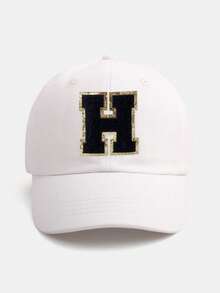 1PC Personalized Initial Letter Baby Baseball Cap (A-Z Options) - White Adjustable Daily Sun Hat For 3 Months To 2 Years, Toddler Cap With Brim - White - View 6