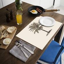 椰树印花亚麻餐垫（1件/4件/6件装），适用于餐桌，四季皆宜，现代可水洗，可作房间装饰、杯垫、厨房餐垫、室内外派对装饰、家居装饰，理想礼品 - 彩色 - 查看 8