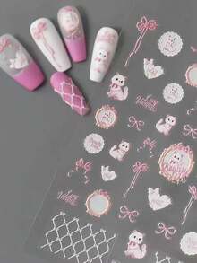1 pieza 2026 Nuevo lindo lazo gato estilo francés crema lindo estilo corazón en relieve pegatina de arte de uñas decoración de uñas suministros de uñas - Multicolor - Ver 1
