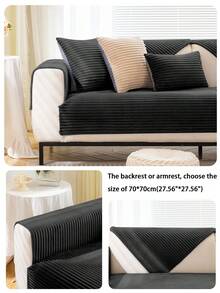 1pc Thick Flannel Solid Color Sofa Cushion, Style Pet-Friendly Anti-Dirty Anti-Slip Sofa Cover, Autumn/Winter Anti-Scratch Sofa Protector Suitable For L-Shaped Combination Sofa And 1/2/3/4 Seat Sofa (Sold Individually) - Black - View 7