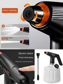 1个，J型花园浇水壶，带熏蒸泵灌溉浇水壶，带延长杆和可调节喷嘴，USB充电，两种出水模式（喷雾和水柱），便携式浇水壶，2升园艺浇水工具 - 彩色 - 查看 1