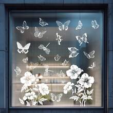 2片/套 白色镂空蝴蝶莲花贴纸，DIY可移除静电贴窗贴，适用于春夏季卧室、客厅、阳台及橱窗装饰 - 彩色 - 查看 9
