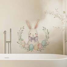 1pc Floral Wreath, Rabbit, Carrot Wall Sticker, Removable PVC Self-Adhesive Decal, Suitable For Spring Easter Bedroom, Living Room, Balcony And Window Decoration - Multicolor - View 9