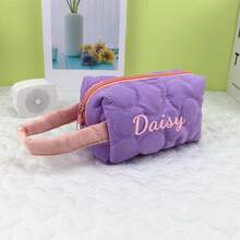 Personalized Mini Floral Quilted Storage Bag With Contrast Handle, Makeup Organizer Pouch For Lipstick, Keys And Small Essentials, Travel Makeup Bag - Multicolor - View 13