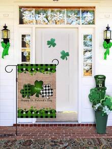 1pc St. Patrick's Day Lucky Clover Garden Flag, Plaid Shamrock Decor Flag, Outdoor Yard Holiday Decoration Flag (Flagpole Not Included) - Multicolor - View 5