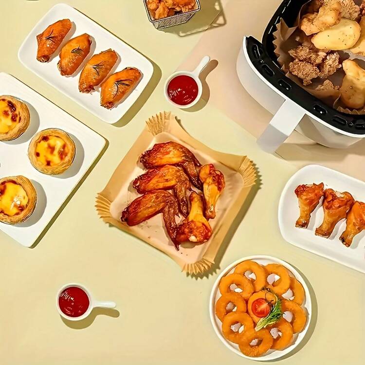 45pcs Square Air Fryer Oil Paper Mats -  Non-Stick Baking Paper, Disposable Oil Absorbing Paper Liners, Microwave/Frying/Grilling Universal, Essential For Halloween, Thanksgiving, Christmas Holiday Baking And Cooking, Suitable For Frying, Baking, Cooking, Grilling, And Microwave - Primary Color - View 9