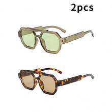 1pc Unisex Square Frame PC Material Glasses, Minimalist Stylish High-End Fashion, Suitable For Travel, Leisure, Party, Beach, Daily Wear - 2-piece Combo Pack (Green Green Tortoiseshell Tea) - View 7