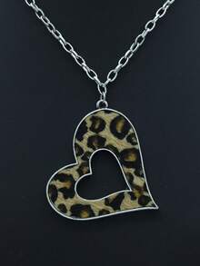 1 chiếc dây chuyền mặt dây chuyền hình trái tim rỗng in họa tiết da báo cổ điển, dây đeo áo len dành cho nữ, bộ sưu tập Ngày Valentine. - vòng cổ - Xem 4