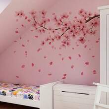 Pink Cherry Blossom Branch Wall Decals Set, Falling Petals, Self-Adhesive Removable Floral Stickers, Suitable For Kids Room, Bedroom And Room Decor - Multicolor - View 2