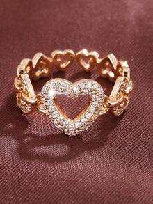 1pc Minimalist Luxury Heart Zirconia Stone Open Ring Jewelry Design - Ring - View 3