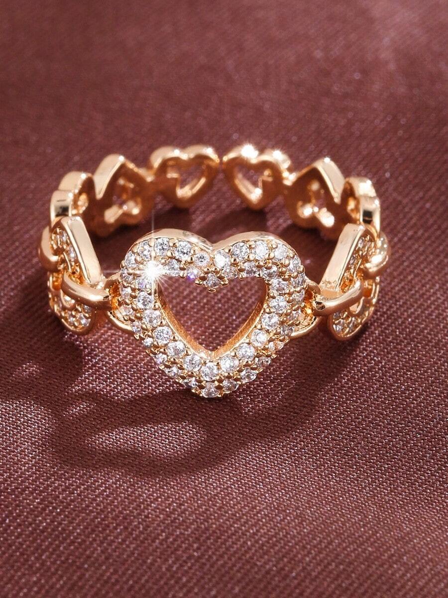 1pc Minimalist Luxury Heart Zirconia Stone Open Ring Jewelry Design - Ring - View 1