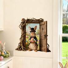 1pc Rabbit Holding Colorful Eggs Doorframe/Wall Sticker, DIY Removable PVC Self-Adhesive Decal, Suitable For Spring Easter Bedroom, Living Room, Balcony And Shop Window Decoration - Multicolor - View 13