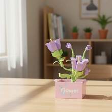 TendenciaJuego De Bloques De Construcción De Flores En MacetaCalidad premium - Campanitas Moradas en Maceta Rosa - Ver 3