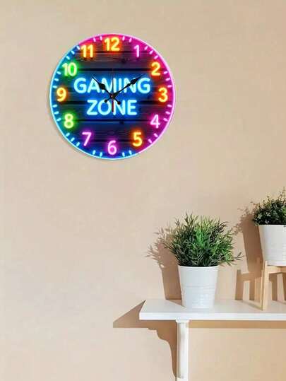 1 pieza Reloj de pared silencioso con tema de juegos electrónicos de 10 pulgadas/12 pulgadas - Pantalla de dígitos de madera redonda, adecuado para dormitorio, sala de estar, decoración de bar, regalo perfecto para fiestas, decoración de reloj de pared con tema de juegos para dormitorio, funcionamiento silencioso